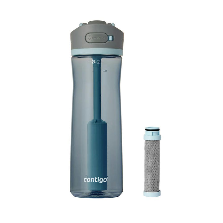 Contigo® Wells Plastic Filter Water Bottle with AUTOSPOUT® Straw Lid and Replacement Filter, 24 Oz. - Dark Ice & Purity [YOM5P] dmi
